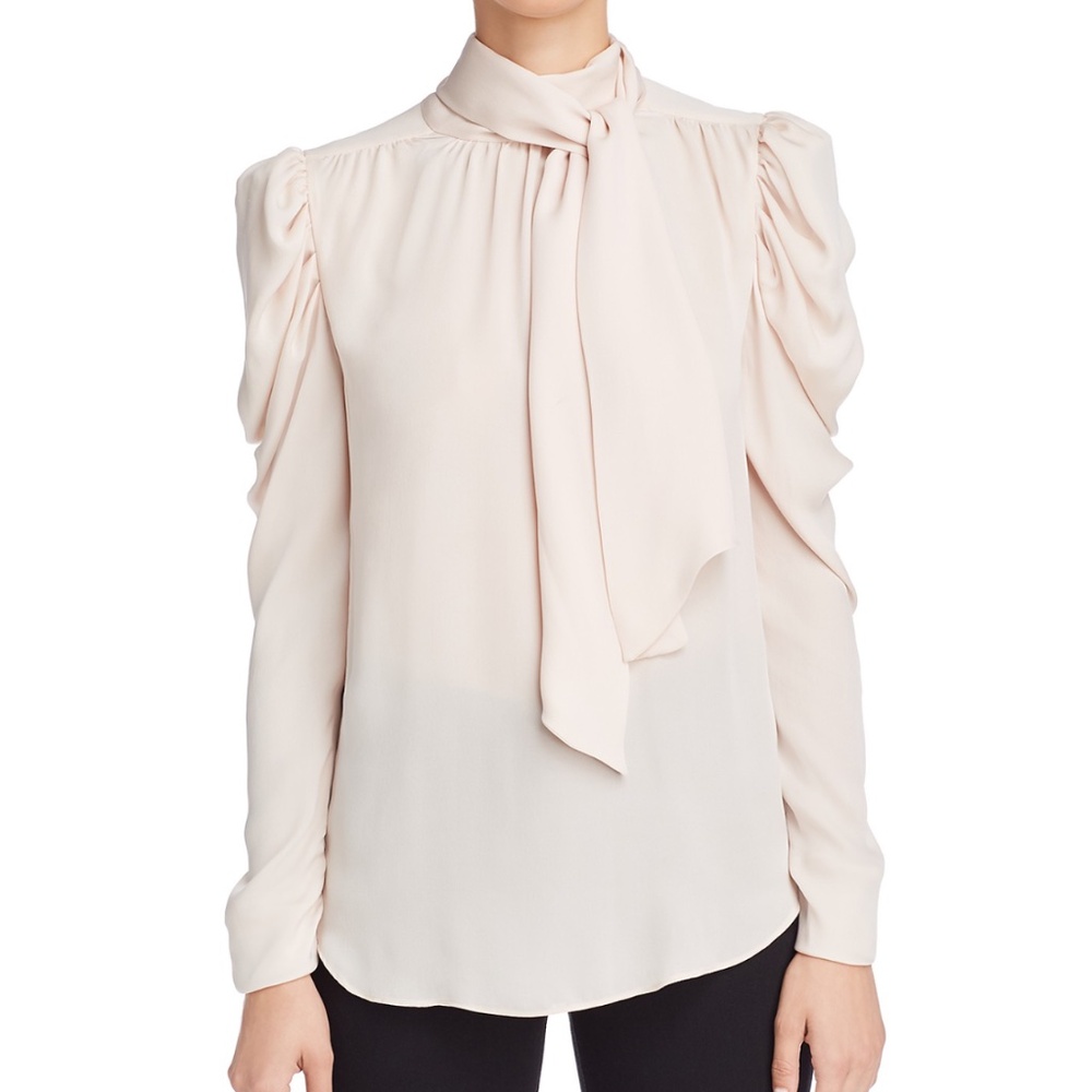 NEW Joie Tie Bow Long Puffed Sleeve Silk Blouse Medium $278 Retail - Picture 4 of 11